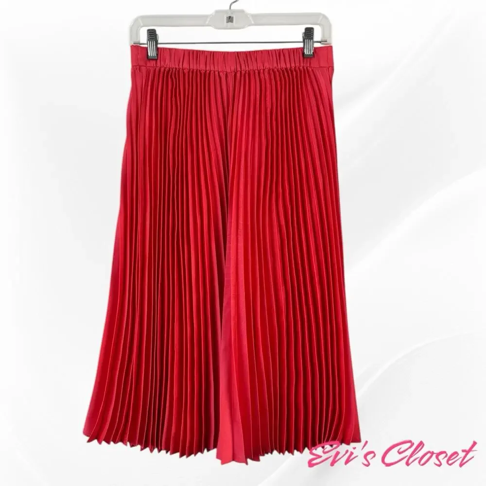 J.Crew Factory Women’s Pleated Petite Midi Skirt Guava Size PM NWT